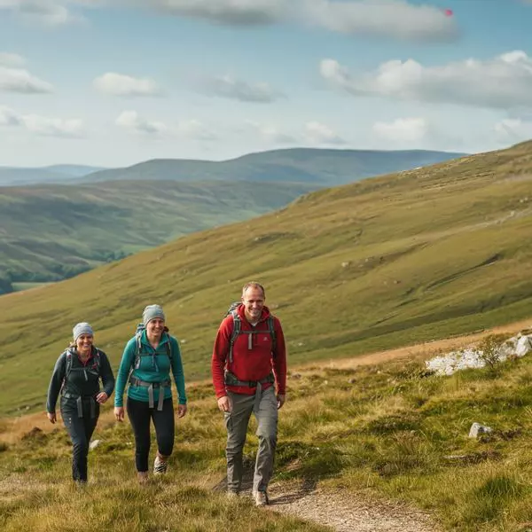 Group walking on a hill