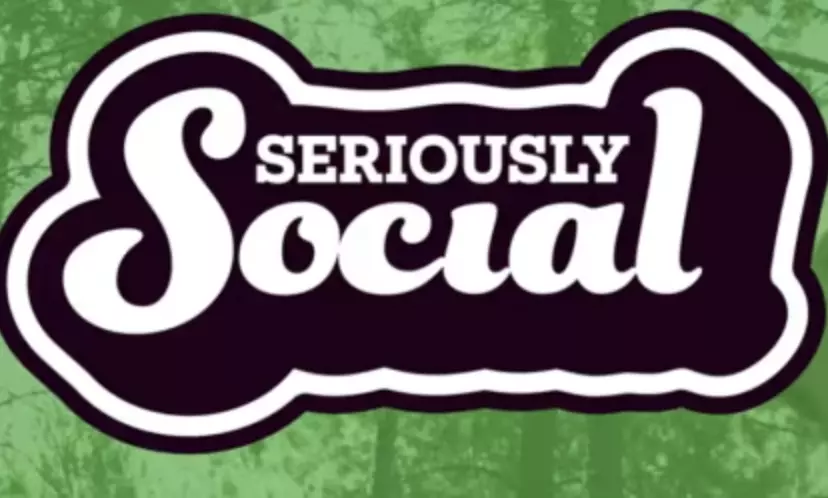 "Seriously Social" logo in bold white text on a dark background with a green patterned backdrop.