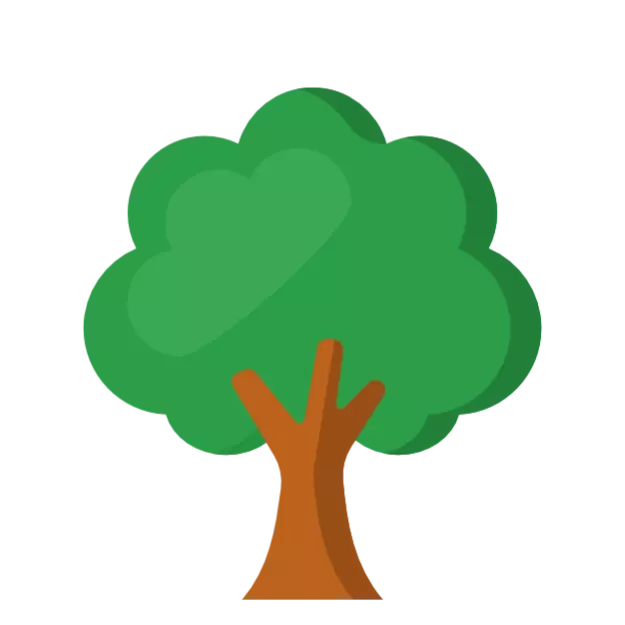 Illustration of a green tree with a brown trunk.
