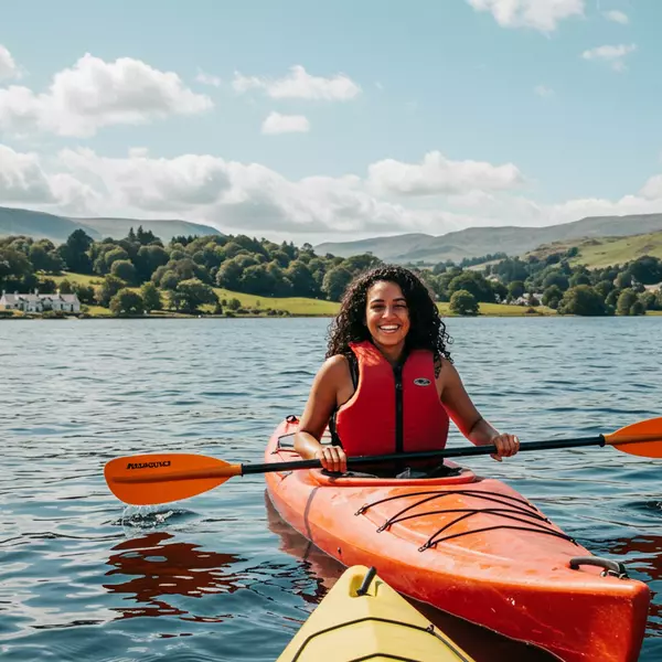 Woman in a kayak on a lake
