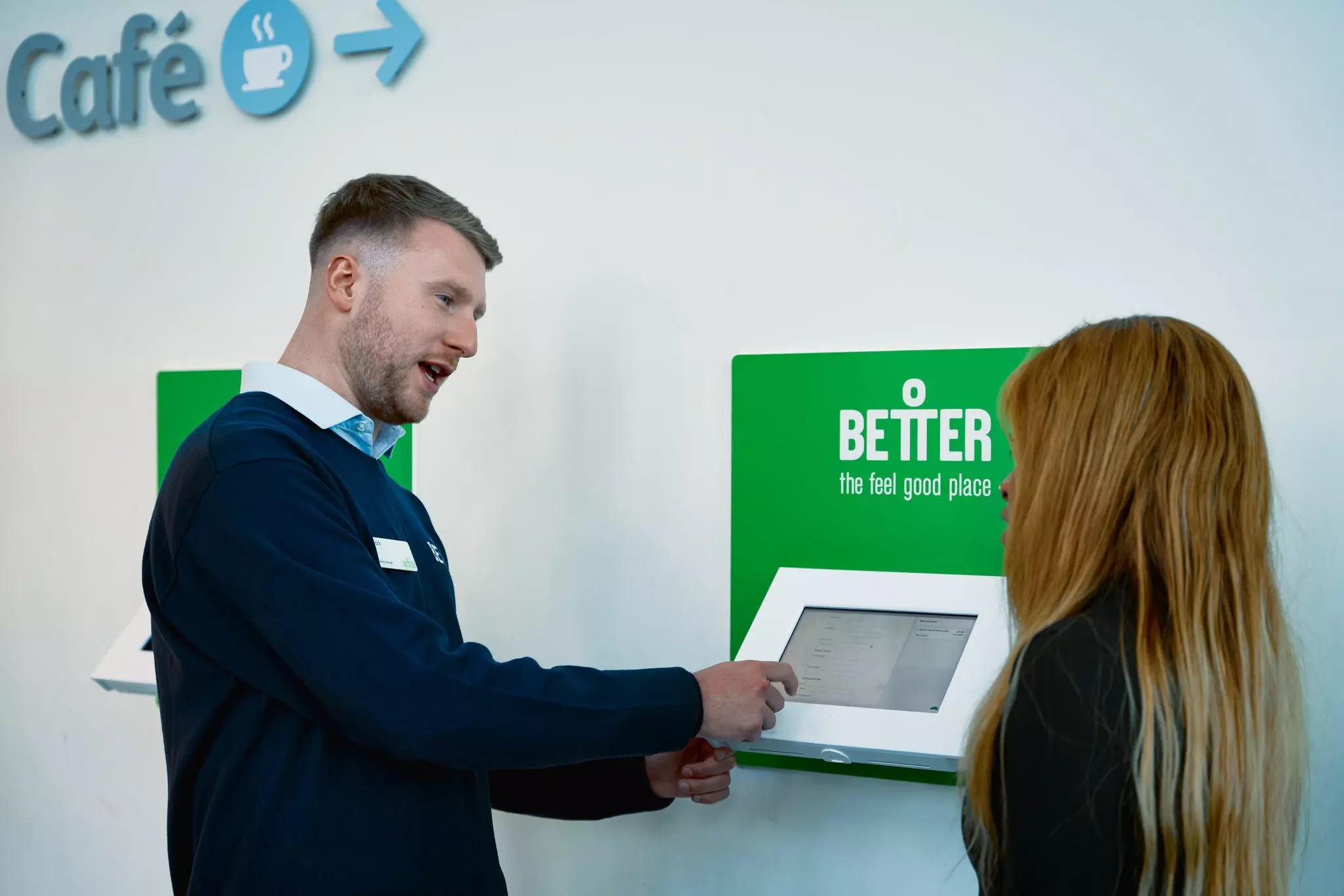 Two people taking to each other in Better Leisure Centre