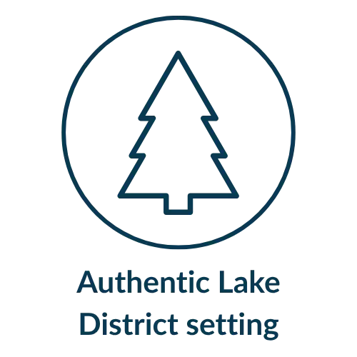 Tree outline with white text: Authentic Lake District setting