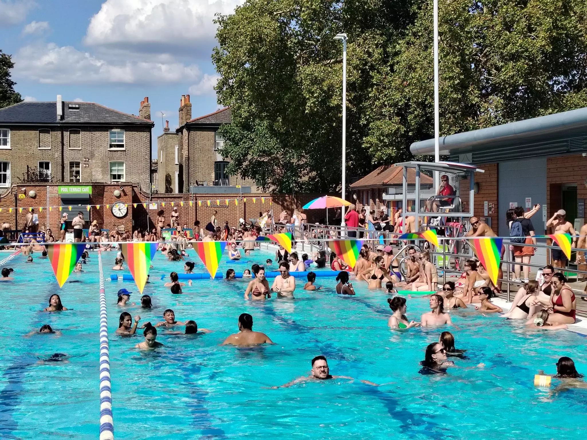 People swimming in lido