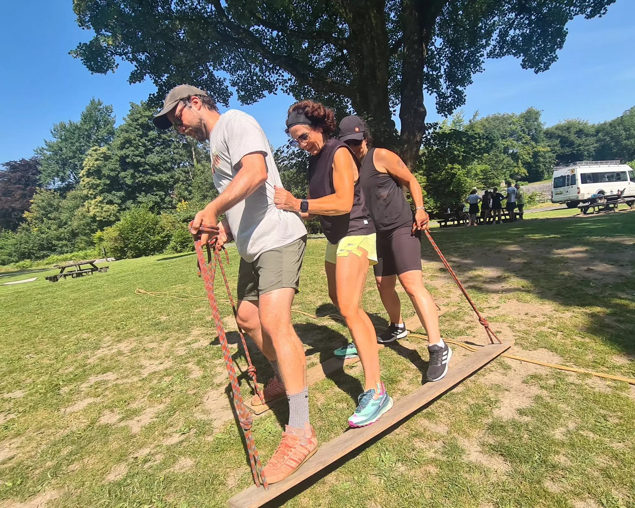 Corporate group taking part in team building exercise