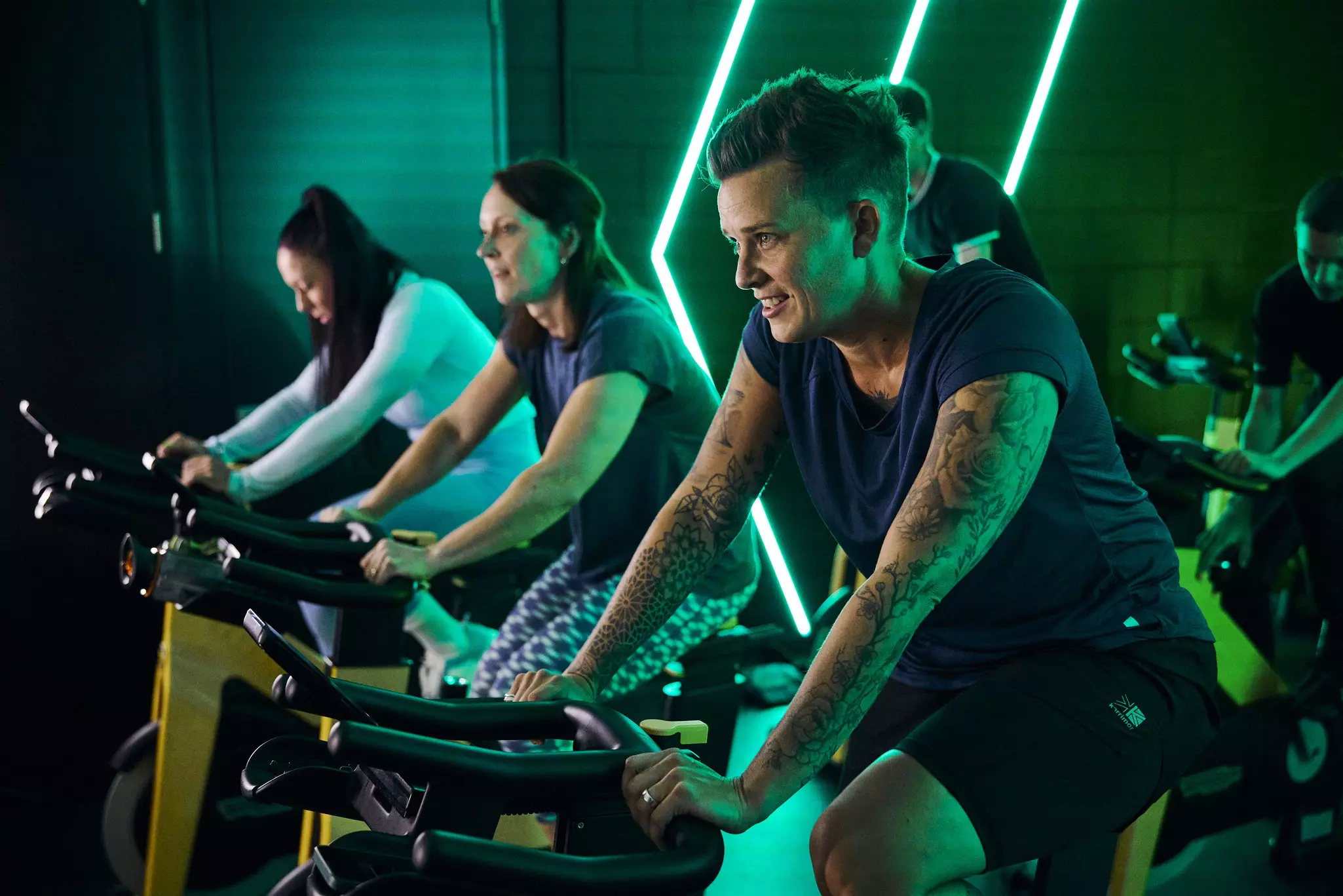 People in the group cycling class.