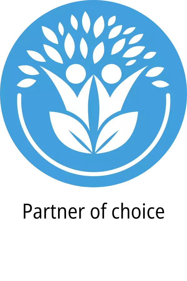 People and plant icon – "Icon of people and leaves with the phrase 'Partner of choice'."
